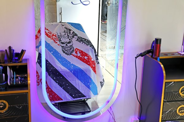 A barber mirror and tools